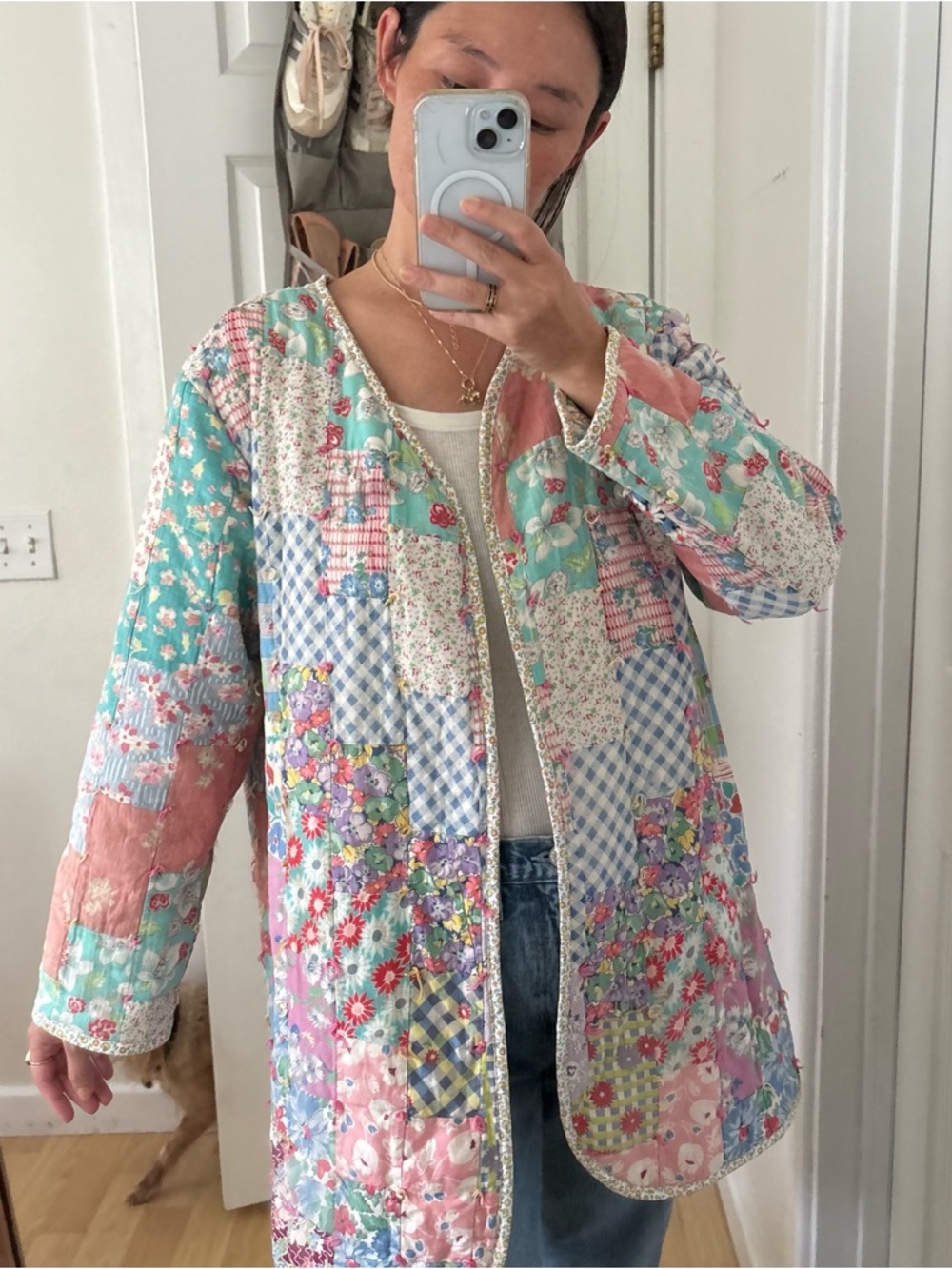 Vintage Patchwork Floral Quilted Coat - Multicolor